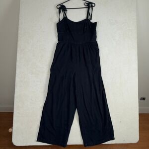 Old Navy Black Denim Jumpsuit Wide Leg Tie Shoulder Wide Leg Jumpsuit Women's L